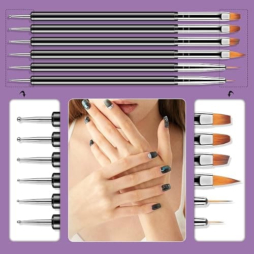 Artdone Nail Dotting Tools 6PCS Double-ended Nail Art Brushes Kit Nail Art Gel Polish Liner Brushes Design Pen For Nail Drawing And Nail Paint Brushes Small Detail Brushes thumbnail 3