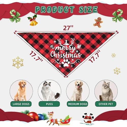 4 Pack Merry Christmas Dog Bandanas Classic Stylish Plaid Xmas Dog Christma Bandana Pet Scarf Bibs Gift Set Dogs Bandanas Christmas for Small Medium Large Puppy Pets thumbnail 2