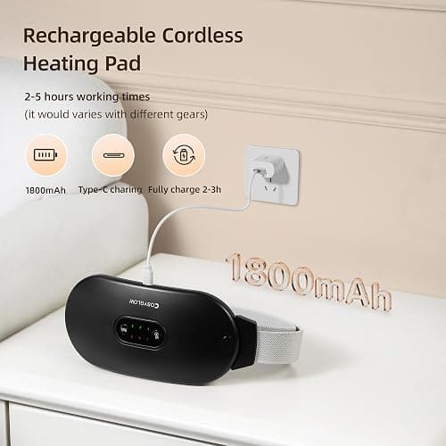 Portable Cordless Heating Pad Cramps:COSYGLOW 6 Heat Levels 6 Massage Modes, 3S Fast Heating,Period Menstrual Electric Heating Pad for Back Pain Relief,Christmas Gifts for Women and Girls(Black) thumbnail 6