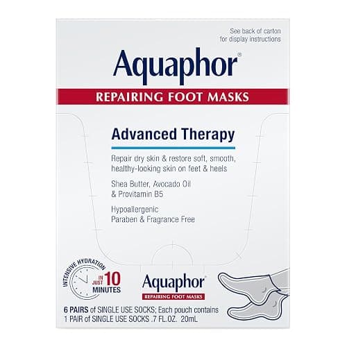Aquaphor Repairing Foot Masks, Moisturizing Socks for Dry Feet, Hydrating Foot Care Treatment with Avocado Oil and Shea Butter, Pack of 6 - Image 1