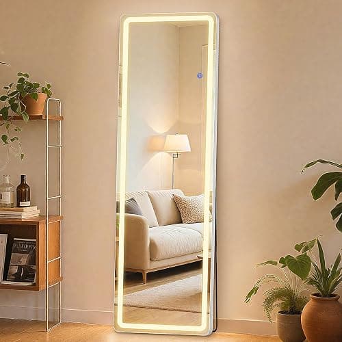 Sweetcrispy Full Length Mirror with LED Lights, 61"x17" Lighted Floor Mirror with Dimming & 3 Color Lighting, Stand for Bedroom, Dressing Room thumbnail 2