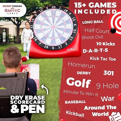 SWOOC Games - Premium Inflatable Giant Kick Darts (15+ Ways to Play) - Jumbo Soccer Dartboard w/Air Pump - Big Carnival Games - Giant Outdoor Games - Oversized Dart Board Yard & Lawn Game Kids & Adult thumbnail 4