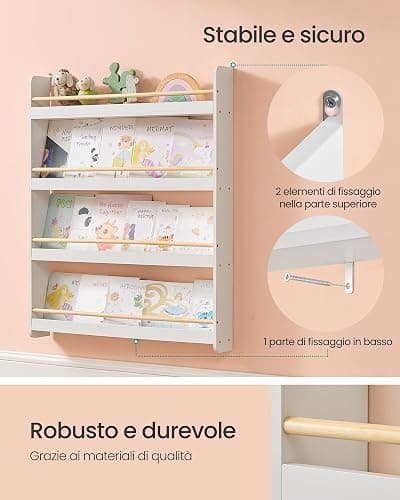 SONGMICS Libreria Montessoriana per Bambini, Scaffale per Giocattoli a 4 Ripiani, Libreria da Parete, Mobile per Cameretta Stanza dei Giochi, Bianco e Naturale GKR014W01 thumbnail 5