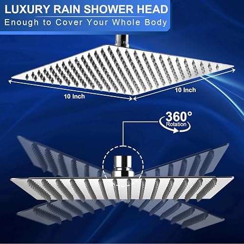 Aiscsc Rain Shower Head - 10 Inch High Pressure Shower Heads 304 Stainless Steel Ultra Thin Square Showerhead Pressure Boosting Design, Ceiling or Wall Mount thumbnail 3