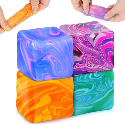 4Pcs Needoh-Nice Cube, Ice Cube Stress Relief Fidget Toys, Squishy Color Doh Cube Squeeze Toys for Kids Adults, Sensory Hand Exercise Stress Balls for Autism Anxiety Relief (small) - Image 1