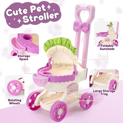 G.C Cat Toys for Kids Girls, Electronic Interactive Stuffed Cat Walk Meow and Wag Tail with Stroller Pet Care Accessories Toys Pretend Play Birthday Gifts for Toddlers Girls 3 4 5 6 7 8 Year Old thumbnail 6