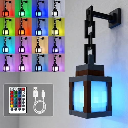 LOUHH Pixelated Lantern Night Light, 16 Color LED Wall Night Light with Remote Control - Rechargeable Retro Pixel Style Table Lamp for Game Room Kids Room Decor and Children's Gifts - Image 1