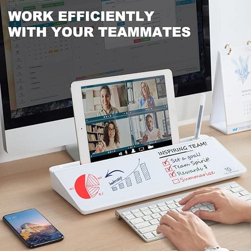 TSJ OFFICE Small Desktop Whiteboard -Glass Dry Erase Board Computer Keyboard Stand White Board Surface Pad with Drawer, Desk Organizers with Accessories for Office, Home, School Supplies thumbnail 3