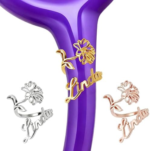 UHOT Personalized Stethoscope Name Tag - Custom Stethoscope Charms Engraved ID Charm Metal Accessories for Nurse, Doctor, RN, NP, Medical Assistant Perfect Graduation Nurse Week Gift (Flower) - Image 1