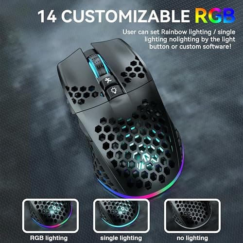 SOLAKAKA SM600 Honeycomb Shell Gaming Mouse Wireless,Tri-Modes BT/2.4G Wireless/Type-C Wired Gamer Mouse with 2 Side Buttons, Macro Programmable and RGB Light for PC/Mac/Laptop,Black thumbnail 7