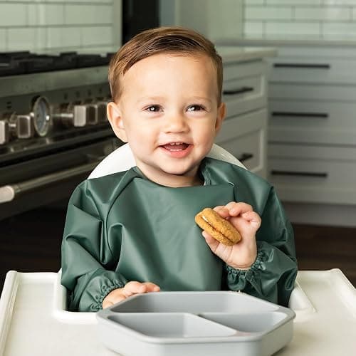 Tiny Twinkle Long Sleeve Bib for Babies & Toddlers | Waterproof Smock Bib for Eating | Machine Washable & Mess-Proof Feeding Essentials | Newborn Shower Gift (Olive Green, 6–24M) thumbnail 2