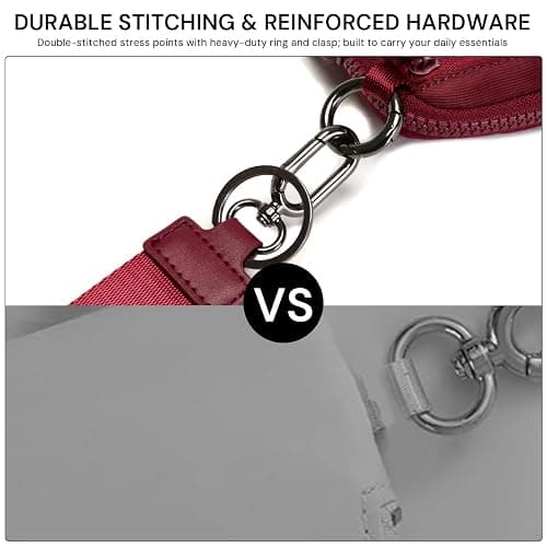 Keychain Wallet for Women Mini Zip Card Holder with ID Window Coin Purse Detachable Wristlet Small Wallets Burgundy thumbnail 5