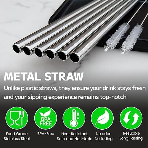 MIMORE Metal Straw for Owala 24 oz 32 oz - 6 PCS Satinless Steel Straws Compatible with Owala Straw Replacement - Resuable & Dishwasher Safe thumbnail 3
