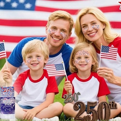 Paminify Red White Blue Hair Glitter Stick,4th of July Patriotic America Flag Star Face Body Glitter,Independence Day Fourth of July Outfits for Women,Waterproof Cheer Glitter Makeup thumbnail 9