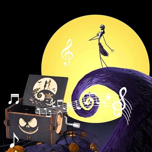 Aokely Before Christmas Music Box,Engraving Nightmare Musical Box Melody Plays This is Halloween Home Decor for Halloween Valentine's Day Christmas thumbnail 3