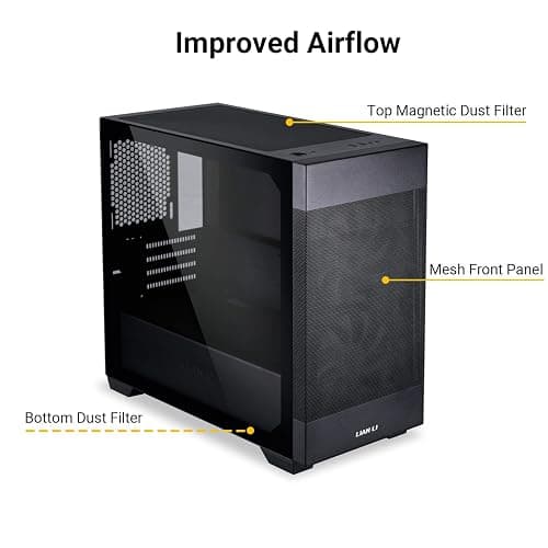 LIAN LI High Airflow Micro ATX PC Case, RGB Gaming Computer Case, Mesh Front Panel Mid-Tower Chassis with 2x140mm ARGB PWM Fans Pre-Installed, Tempered Glass Side Panel (LANCOOL 205M MESH, Black) thumbnail 2