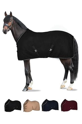 HORZE Kiel Fleece Horse Cooler Blanket | Quick-Dry Fleece Horse Cooler Sheet with X-Surcingles & Tail Cord - Black - 81 in - Image 1