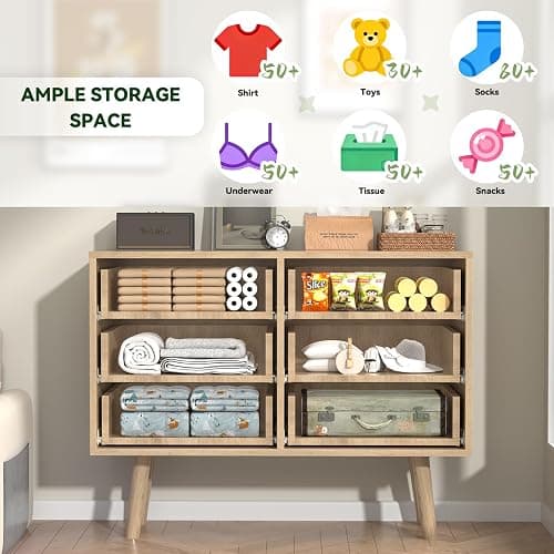 SFDOU Wooden Fluted Dresser for Bedroom,Modern Wide Chest of 6 Drawers Dressers for Bedroom Furniture,Wood Drawer Dresser with Storage, Easy to Assemble Dressers for Living Room,Hallway thumbnail 4