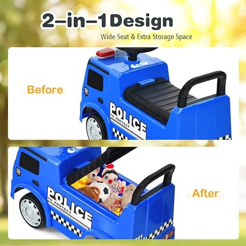 HONEY JOY Ride On Push Car, Licensed Mercedes Benz Push Cars for Toddlers w/Horn, Music, Lights, Under Seat Storage, Foot-to-Floor Ride On Fire Truck Toy for Kids Boys Girls 1-3, Blue thumbnail 4