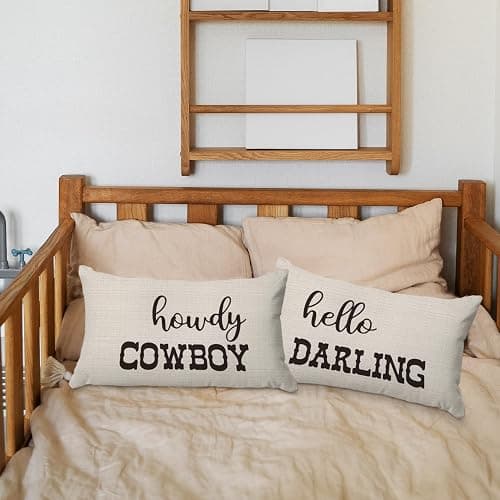 PUHEI Western Throw Pillows - Western Bedroom Decor Throw Pillow Cover, Western Pillow Covers, Western Home Decor, Couple Pillow Case 12 x 20 Inch Sofa Bed, Western Couples Gifts (Off-White) thumbnail 3
