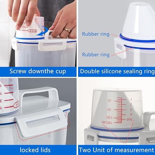 jioko 2 Pcs 5.5 LB Rice Storage Container, Airtight Cereal Flour Dispenser with Pouring Spout & Measuring Cup, Kitchen Plastic Clear Dry Food Storage Bin for Grain Oatmeal Snacks Pet Dog Food thumbnail 6