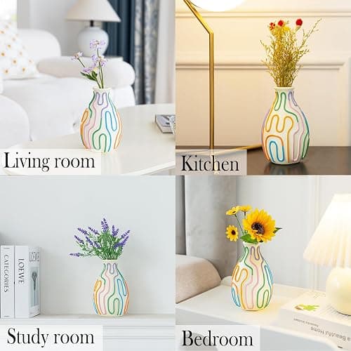 COTYNI Colored Lines Flower Vase for Modern Home Decor, Cute Vase for Decor, Unique Small Vase for Centerpieces, Modern Vase for Unique Home/Livingroom/Office Accent (1 Pack) thumbnail 6