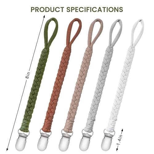 Pacifier Clip for Boys and Girls Binky Holder Pacifier Holder Leash Smoother Clip 100% Handmade Braided Fits All Pacifiers -Modern Unisex Baby Birthdays Gift(5 Pack) - 5 Packs thumbnail 3