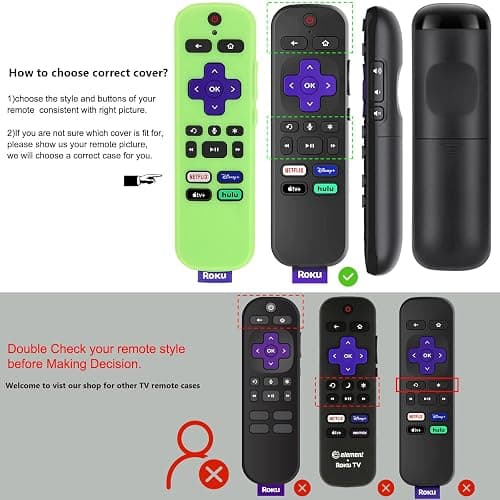 [2 Pack] Remote Cover (Glow in The Dark) Compatible with Roku Voice Remote, Pinowu Anti Slip Silicone Cover Compatible with Roku Players and Roku TVS Voice Remote (Green and Blue) thumbnail 3
