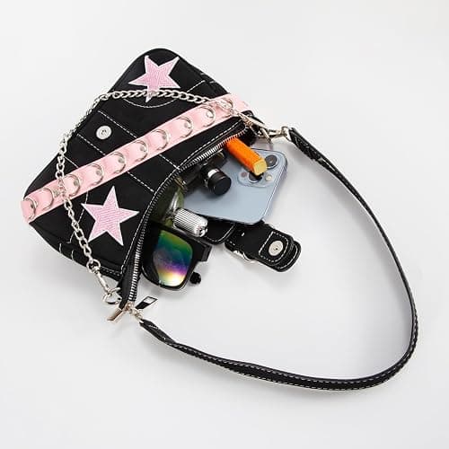 MJFSGYO Cute Y2k Purse for Women, Star Embroidery Pattern with Chain Strap Shoulder Bag, Goth Style Cute Mini Purse thumbnail 9