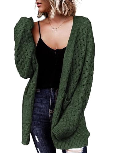 Dokotoo Women's 2025 Fashion Casual Open Front Long Sleeve Chunky Cable Knit Cardigans Sweaters Outerwear Coats with Pockets - Image 1