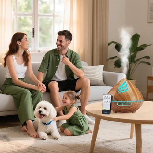 Essential Oil Scent Diffuser: 500ML Aroma Diffuser with Remote Control, Large Fragrance Aromatherapy Diffuser, Mist Humidifier with 14 Colors LED Lights and Auto-Off for Bedroom & Home thumbnail 2