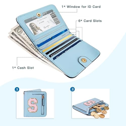 COSHAYSOO Top Popular Valentines Birthday Party Favor Gifts RFID Wallet for Girls Weekend Sleepover Winter Vacation Travel Girls Trip Gifts Blue Small Mini Wallet Preppy Chenille Letter S thumbnail 4