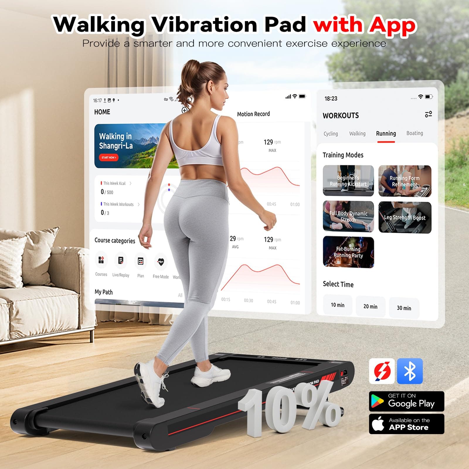 Sperax Walking Vibration Pad with APP，4 in 1 Under Desk Treadmill for Home, Portable Vibration Machine thumbnail 3