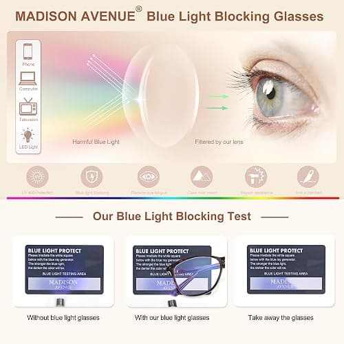 Madison Avenue Blue Light Blocking Glasses Anti Eyestrain UV Glare Blue Light Glasses for Women with Case, TV Phone Computer Gaming Eyeglasses (Demi) thumbnail 4