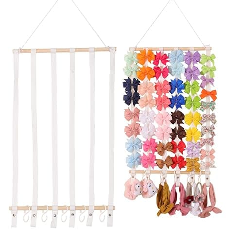 YOcity Bow Holder for Girls Hair Bows Baby Headband Holder Storage Hair Accessories Organizer Display for Nursery Room Wall Hanging Decor (White) - Image 1