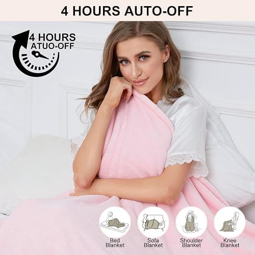 YANYEA Electric Heated Throw Blanket Sherpa 50"x60" Pink Machine Washable 6 Heat Settings 4 Hours Auto Off Overheat Protection for Home Office Use thumbnail 3