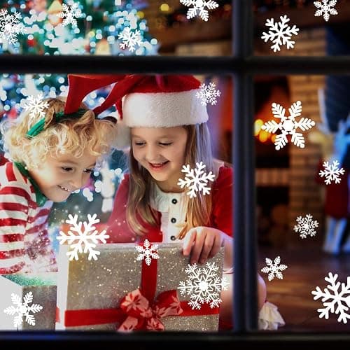 LUDILO 135Pcs Christmas Window Clings Snowflakes Window Decals Static Window Stickers for Christmas Decorations Windows Décor Ornaments Xmas Party Supplies Thanksgiving Party Décor thumbnail 2