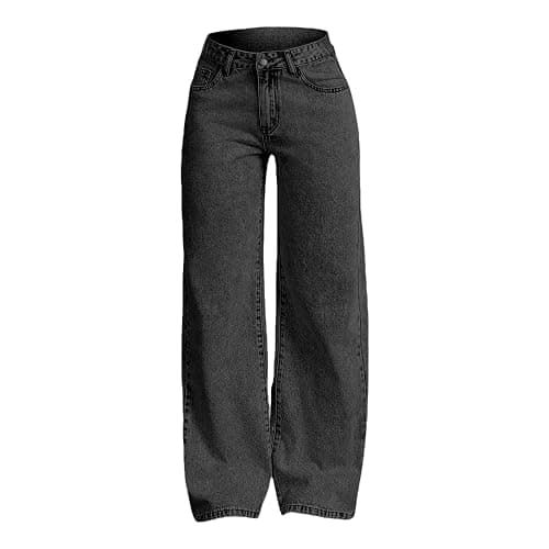 Girls High Wasited Jeans Wide Leg Straight Y2K Solid Baggy Denim Pants Cute Loose Fit Denim Trousers thumbnail 4