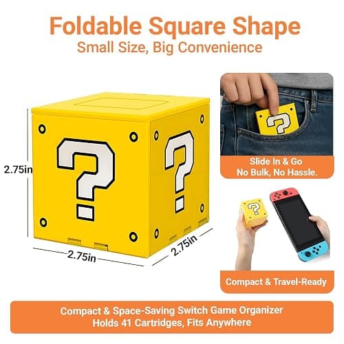 QUBAMG Switch 2 Game Case Compatible with Nintendo Switch 2 & Switch & Oled & Lite Cartridges, 41 Slots Foldable Switch Game Holder Portable Cute Game Card Storage Box Cube, Retro Gift Yellow thumbnail 3