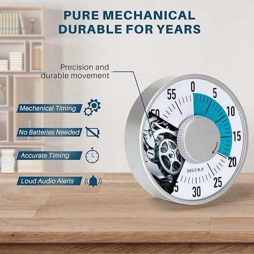 Secura 60-Minute Visual Timer 6-Inch Mechanical Countdown Timers for Teaching, Meeting, Cooking, Working - Timer for Kids with Magnetic Backing, Foldable Legs, Hanging Hole (Blue) thumbnail 4