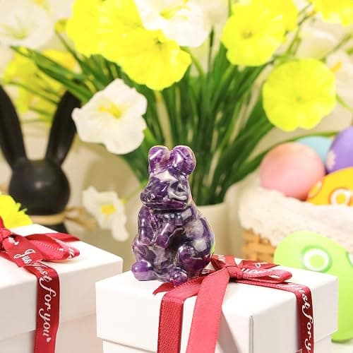 DUQGUHO Bunny Decor Easter Rabbit Decor Crystals Easter Gifts Decoration Bunny Statue Amethyst Crystals Figurines Bunny 1.5’’ thumbnail 5