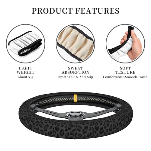 Black Leopard Print Cheetah Elastic Steering Wheel Cover for Women,Universal Auto Steering Wheel 14-15 Inch Car Interior Accessories with 2PCS Car Coasters,Suitable for Men and Women thumbnail 4