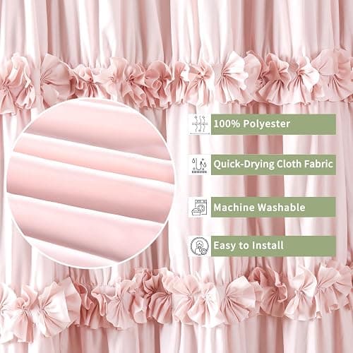 Homechoice Decor Peach Small Stall Ruffle Shower Curtain 36" W x 72" H, Vintage Handcrafted Bow Tie Bath Curtain for Master Bathroom, Ruched Microfiber Bathroom Curtain with 7 Buttonholes (LQ-10) - Peach-w - 36"W x 72"L (Pack of 1) thumbnail 5