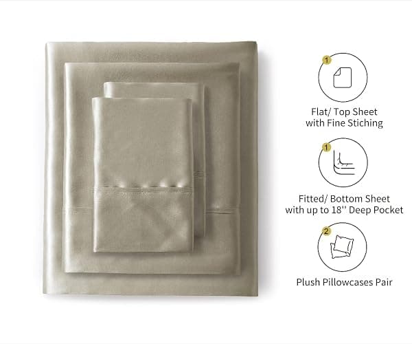 Lanest Housing Silk Satin Sheets, Queen Size Satin Bed Sheet Set with Deep Pockets, Cooling Soft and Hypoallergenic Satin Sheets Queen - Taupe thumbnail 2