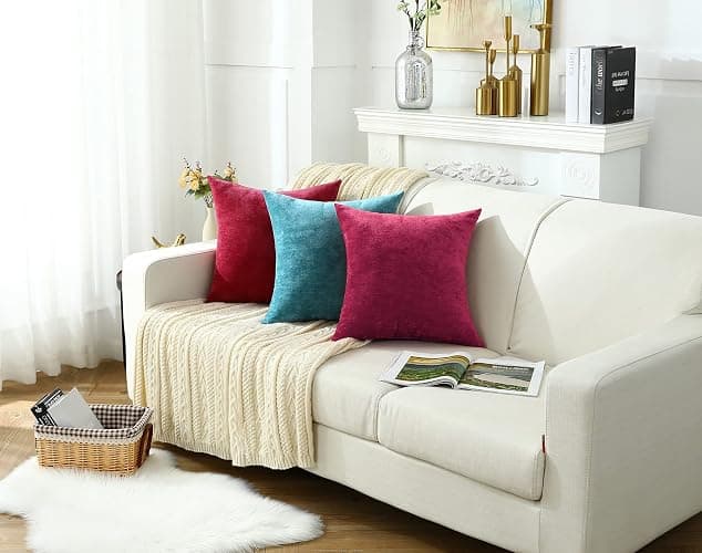 Jeneoo Decorative Fuschia Pink Throw Pillow Covers Rustic Farmhouse Super Soft Square Chenille Comfy Solid Cushion Couch Cases for Sofa Bedroom Chair (Set of 2, 18 x 18 Inches) thumbnail 5