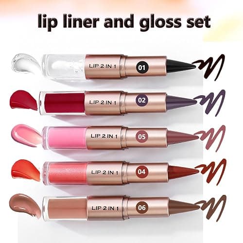 Clear Gloss and Lip Liner Lip Combo, Lip Combo Sets for Black Women, High Pigmented Plumping Lipgloss Kit ,Long Lasting Lipstick Lip Combo Set Lip Kit with Lip Liner and Gloss #1 Clear moisturizing thumbnail 6