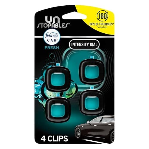 Febreze Car Air Freshener, Odor-Fighting Automotive Vent Clip, Scented Car Accessories, Long Lasting for Strong Odors, Unstopables Fresh Scent, .07 fl oz, 4 Count thumbnail 9