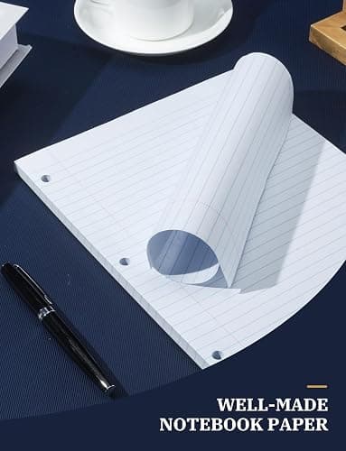 Loose Leaf Paper, 100 Sheets Notebook Paper, Binder Lined Paper Wide Ruled, 8.5'' x 11'' Loose Leaf, 3-Hole Punched Filler Writing Paper, 3-Ring Binder Note Papers, White thumbnail 5