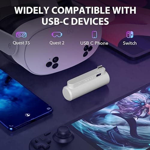 YRXVW Battery Pack Compatible with Meta Quest 3S/Oculus Quest 2 Accessories, Portable Fast Charger Vr Battery Pack, Light Weight Rechargeable 3400mah Power Bank for Extended 2-3h Gametime thumbnail 6