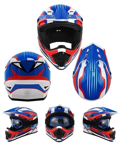 TCT-MOTORPARTS DOT Youth Kids Dirt Bike Full Face Helmets Motocross Motorcycle ATV Offroad Four Wheeler Blue Small Size thumbnail 2
